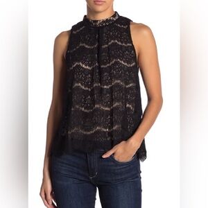 Love Fire Women's Mock Neck Lace Tank Top Black Size Medium